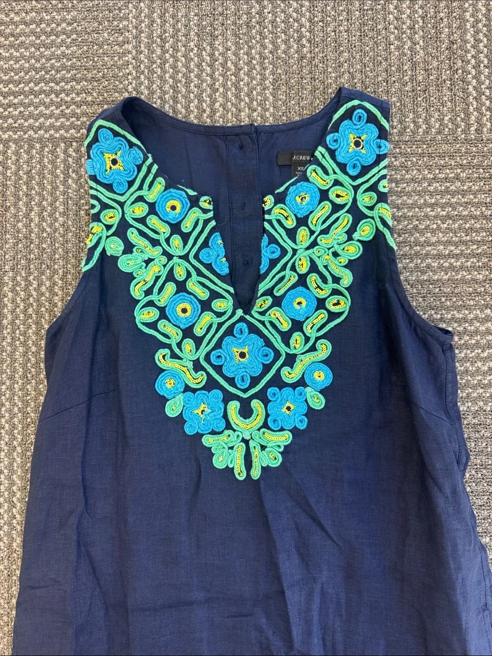 J. Crew Embroidered Navy Cotton Shift Dress, size XS